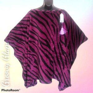 GROOVY GLAM Handmade Classic Poncho Purple Stripes Plush